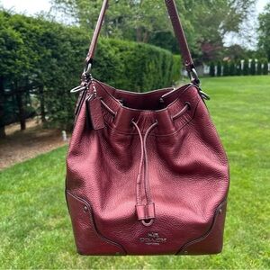Coach Mickie Drawstring Crossbody Bag Metallic Garnet Red